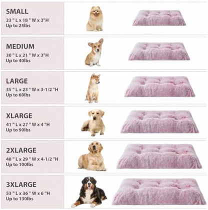 BFPETHOME Dog Bed for Large Dogs, Plush Kennel Pad for Sleeping &Ease Anxiety, Washable Mats with Anti-Slip Bottom - 53 x 36 inch Pink