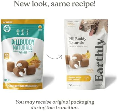 Presidio Earthly Pill Buddy Naturals - PB & Banana Recipe Pill Hiding Treats for Dogs - Make A Perfect Pill Concealing Pocket Or Pouch for Any Size Medication - 30 Servings