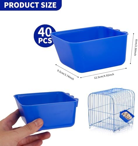 40 Pcs Cage Cups Chicken Feeder Cups 16 oz Hanging Bird Food Water Cups Bunny Cage Feeding Bowl Dish for Pet Parrot Rooster Parakeet Gamefowl Poultry Pigeon Wire Cage(Blue)