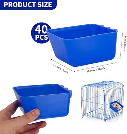 40 Pcs Cage Cups Chicken Feeder Cups 16 oz Hanging Bird Food Water Cups Bunny Cage Feeding Bowl Dish for Pet Parrot Rooster Parakeet Gamefowl Poultry Pigeon Wire Cage(Blue)