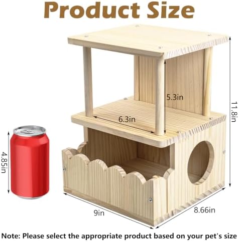 Fhiny Wooden Chinchilla Hideout, 2-Layer Guinea Pig House Nature Wood Small Animal Hut Chinchilla Cage Accessories for Hamster Squirrel Sugar Gliders