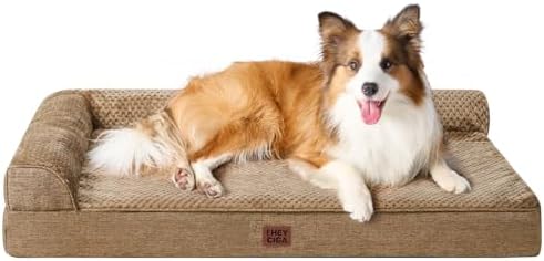 EHEYCIGA XL Dog Bed Memory Foam for Crate, Extra Large Dog Bed Orthopedic with Washable Removable Cover, Waterproof Pet Sofa Couch XLarge Size Dogs, 41x27x6.5, Camel