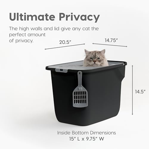 IRIS USA Large Top Entry Cat Litter Box, Hooded Privacy, Black/Gray