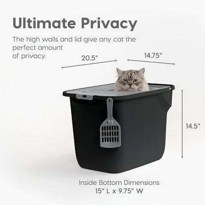 IRIS USA Large Top Entry Cat Litter Box, Hooded Privacy, Black/Gray