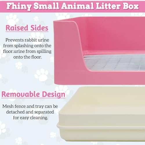Fhiny Large Rabbit Litter Box for Cage, Plastic Guinea Pig Litter Pan with 6 PCS Disposable Pee Pads Potty Trainer Corner Toilet Box for Bunny Guinea Pigs Ferrets Chinchillas Small Animals (Pink)