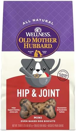 Wellness Old Mother Hubbard Hip & Joint Dog Biscuits, Natural Training Treats, Chicken, Apple, Oats, and Carrot Flavor, Mini Size, 20 oz Bag