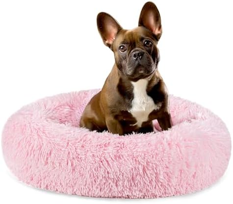 PetAmi Calming Donut Dog Bed, Washable Faux Fur, 23 Inch Small, Pink