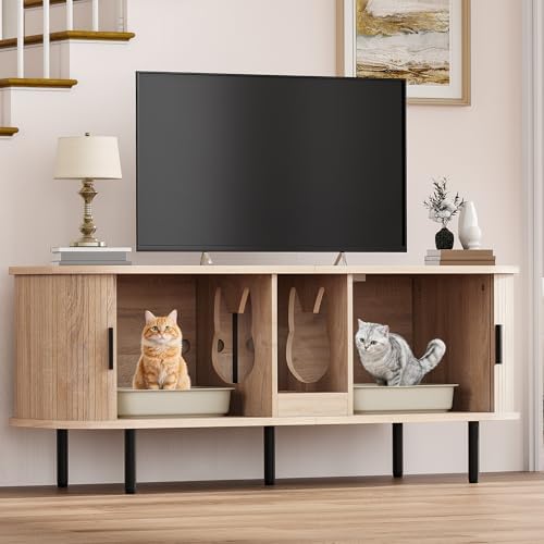 DWVO 55.1in Double Cat Litter Box Enclosure with Power Outlet