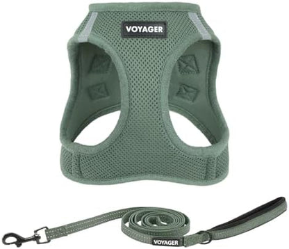 Best Pet Supplies Voyager Step-in Air All Weather Mesh Harness and Reflective Dog 5ft Leash Combo with Neoprene Handle, for Small, Medium and Large Breed Puppies - Moss Green, Medium