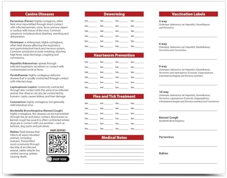 Jeffers Canine Health Records, Single Pack - Health Tracker & Monitor Logbook for Vaccinations, Treatment and Wellness, Includes Owner Info, Veterinary Record Keeper, Dog Care Organizer