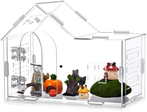 Teenyyou 9.45 x 7.3 x 4.7 Inches Extra Large Jumping Spider Enclosure Acrylic Tarantula Enclosure Reptile Habitat with Handle and Magnetic Door for Reptiles, Amphibians and Spiders