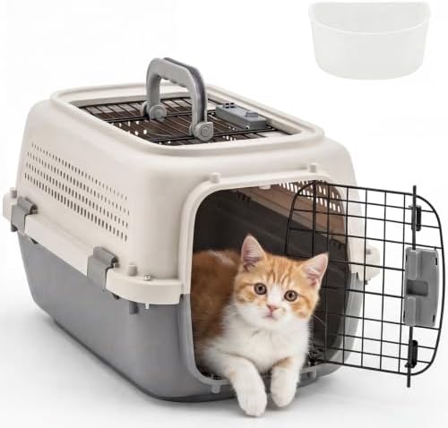 DUMOS 23" Hard-Sided Pet Carrier for Small Pets, 2 Door Cat Carrier, Beige