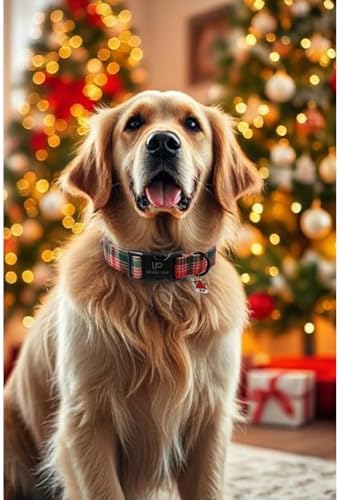 Christmas Dog Collar– Adjustable Red & Green Checkered Dog Collar for Small Medium Large Dogs, Soft Xmas Plaid Puppy Collars with Quick Release Buckle XL