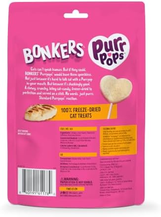 Bonkers Purrpops Freeze-Dried Chicken Flavored Lollipop Treats for Cats, 15 Pack