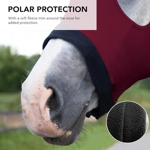 Harrison Howard Stretch Hood No Eye/Ear Covers Head, Shoulders, Mane, Chest, Withers Perfect for Show/Event Preparation-Burgundy L