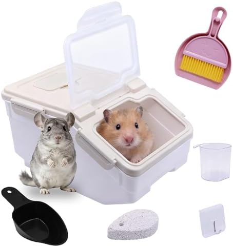Saim Extra Large Chinchilla Sand Bath Container, 7.4-Inch Hight Dust Bath House with Low-Mess Lid & Scoop, Digging Box for Hamster Hedgehog Small Animals - Gray