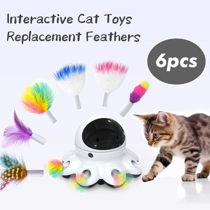 ORSDA 6Pcs Feathers Replacement and Soft Furry Accessories ONLY Fits Cat Toys, Interactive Toys for Indoor Cats-NOT fits for Other Brand Toys