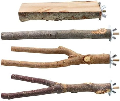 4 Pack Natural Wood Bird Perch Set for Parakeet Cage