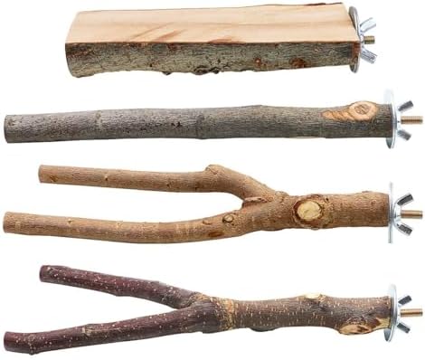4 Pack Natural Wood Bird Perch Set for Parakeet Cage