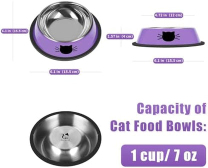 Serentive 3 Pcs Non-Slip Stainless Steel Small Cat Food Bowls - Unbreakable, Thicken 7 Oz Cat Dishes - Indoor, Removable Rubber Base, Easily Clean, Lovely Color