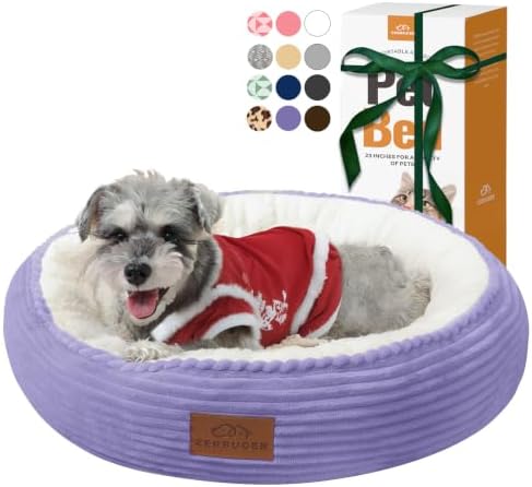 Zerbuger 23in Violet Round Dog Bed Sofa for Dogs Cats, Machine Washable