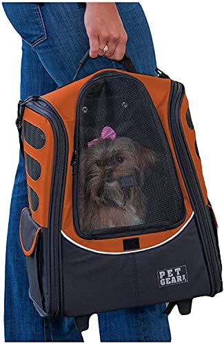 Pet Gear I-GO2 Roller Backpack, Travel Carrier, Car Seat for Cats/Dogs, Mesh Ventilation, Included Tether, Telescoping Handle, Storage Pouch, 2 Models, Available 12 Colors