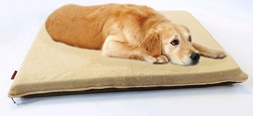 Luxurious Comfort Solid Pad Memory Foam Pet Dog Bed with Inner Waterproof Case and External Cover for Medium and Large Dogs + Free 2nd Cover (Complete Bed - 45"x27"x3", Coral Fleece - Beige)
