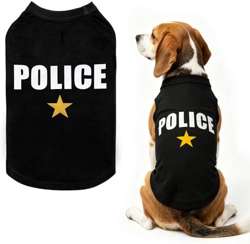BINGPET Police Dog Shirt, Soft Cotton Puppy T-Shirt, Halloween Cop Costumes