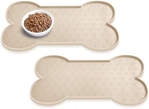 PWTAA Dog Food Mat Anti-Slip Silicone Dog Bowl Mat Thicker Pet Placemat Waterproof Cat Feeder Pad with Raised Edge Puppy Kitten Feeding Mats Suitable Small Medium-Sized Dogs Cats Eating Tray - 2PCS