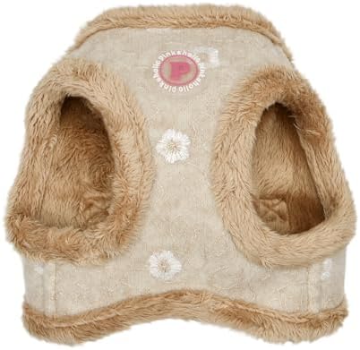 Pinkaholic New York Lidia Vest Dog Harness Step-in Warm Winter Flower Pattern for Small Dog, Beige, Large