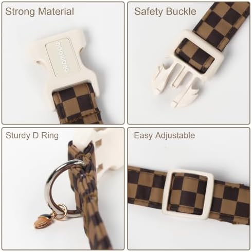 DOGWONG Brown Checked Dog Collar, Autumn Plaid Dog Collar,Western Grid Dogs Collars for Large Dogs, Neck 16.5-26 inches