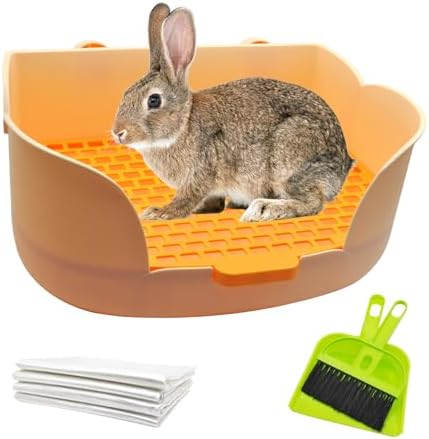 PINVNBY Litter Box for Rabbits,Plastic Rabbit Pan with Grate,Bunny Potty Training Corner Detachable Rabbit Toilet Bedding Accessory for Hedgehog Chinchilla Ferret (Orange)