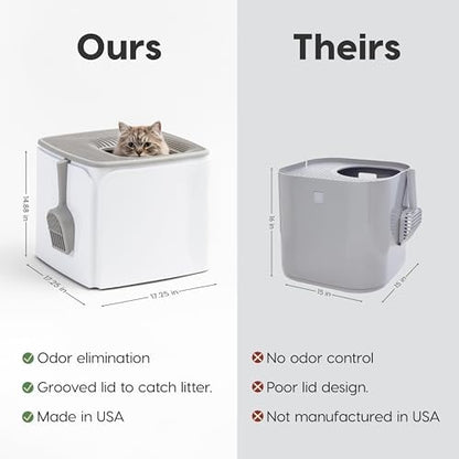 IRIS USA Large Top Entry Cat Litter Box, Hooded Privacy, White/Gray