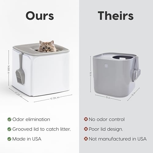 IRIS USA Large Top Entry Cat Litter Box, Hooded Privacy, White/Gray
