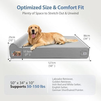 Sytopia Orthopedic Dog Beds for Extra Large Dogs, 7" Extra Thick Memory Foam Canvas Pet Bed with Durable Chew Proof Fabric Cover, Waterproof Liner & Washable Cover, Nonskid Bottom, Light Grey