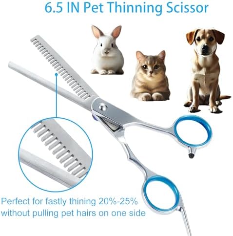 5 in 1 Premium Dog Grooming Scissors, Professional Dog Scissors for Grooming with Safety Round Tips, Lengnoyp Stainless Steel Thinning Shears, Pet Cat Shears for Grooming Kit