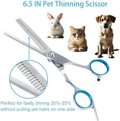 5 in 1 Premium Dog Grooming Scissors, Professional Dog Scissors for Grooming with Safety Round Tips, Lengnoyp Stainless Steel Thinning Shears, Pet Cat Shears for Grooming Kit
