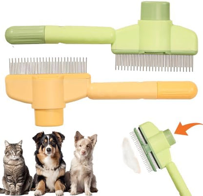 Cat Deshedding Comb, 2 Pcs Pet Hair Removal Tools for Cat/Dog with Two Layered Teeth, Portable Shedding & Grooming Supplies with Release Button for Long/Short Hair Indoor Cats, Kitten Brush