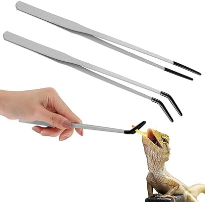 Lasnten 2 Pcs Reptile Feeding Tongs, 10 Inch &10.5 Inch, Long, Silver