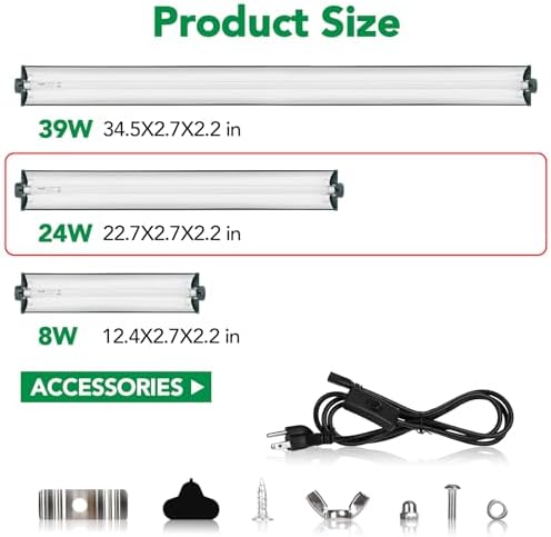 T5 Reptile Light Fixture Green Combo Kit 24W Light Fixture Reptile Terrarium Hood 10.0 UVB Light Bulb Fluorescent Tube Ideal for Tropical and Deserts Such as Bearded Dragon Lizards and Tortoises
