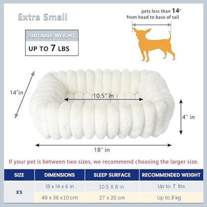 Dog Beds for Very Small Dogs & Cats - Washable Rectangle Comfy Sleeping Puppy Bed Cuddler with Anti-Slip Bottom, Soft Calming Plush Pet Sofa Bed for Indoor Kittens & Puppies, XS (18"x14"x4", Cream)