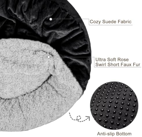 JOEJOY Small Dog Bed Cat Bed with Hooded Blanket, Cozy Cuddler Luxury Puppy Pet Bed, Donut Round Calming Anti-Anxiety Dog Burrow Cave Bed - Anti-Slip Bottom and Machine Washable 23 inch
