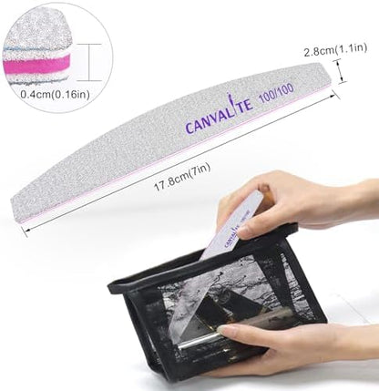 Canvalite 10pcs 100 Grit Nail Files for Acrylic Nails Emery Board Nail Styling Tools for Home and Salon Use