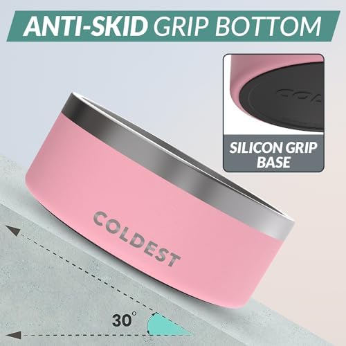 Coldest Dog Bowl - Anti Rust Metal, Non Slip, 3 Layers Insulated Stainless Steel Dog Bowls - Spill Proof & Heavy Duty - Water Bowl for Dogs, Cats & Pets, Dish Washer Safe (100 oz, Cotton Candy Pink)