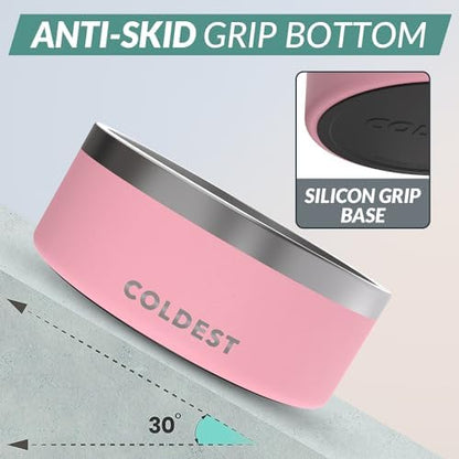 Coldest Dog Bowl - Anti Rust Metal, Non Slip, 3 Layers Insulated Stainless Steel Dog Bowls - Spill Proof & Heavy Duty - Water Bowl for Dogs, Cats & Pets, Dish Washer Safe (100 oz, Cotton Candy Pink)