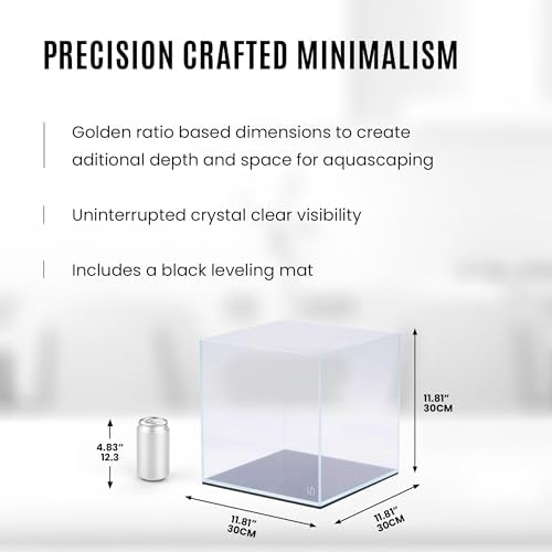 UNS Ultra Clear Rimless Tank - 7.1GAL | 27L - 11.81x11.81x11.81 | 30x30x30 CM, 5mm Glass Thickness, Leveling Mat Included - Low Iron, High Clarity Fish Tank w/ 45° Mitered Edge - [30C]