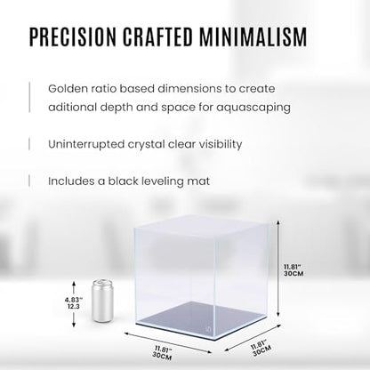 UNS Ultra Clear Rimless Tank - 7.1GAL | 27L - 11.81x11.81x11.81 | 30x30x30 CM, 5mm Glass Thickness, Leveling Mat Included - Low Iron, High Clarity Fish Tank w/ 45° Mitered Edge - [30C]