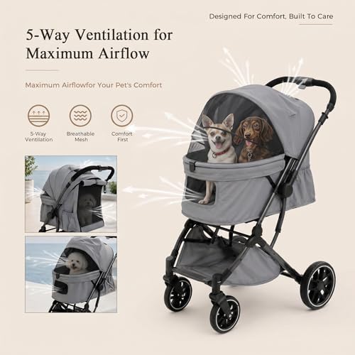 MUTTROS Pet Stroller for Dogs & Cats, 66lbs, Black