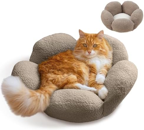Catstages Purrfect Petals Flower Cat Bed with Plush Support and Raised Sides, Tan, 21 in - Secure, Soft, Comfortable Bed for Cats and Kittens