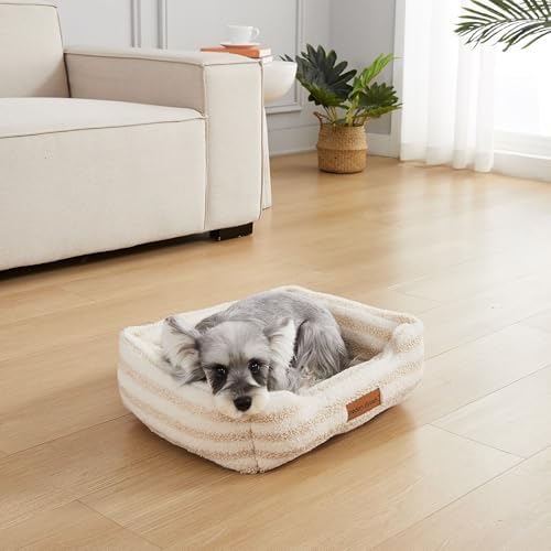 Modern Threads Ultra Soft Plush Pet Bed for Small and Medium Dogs with Elegant Texture and Stylish Design, Removable Washable Cover, Beige, (24" L x 20" W x 8" Th)